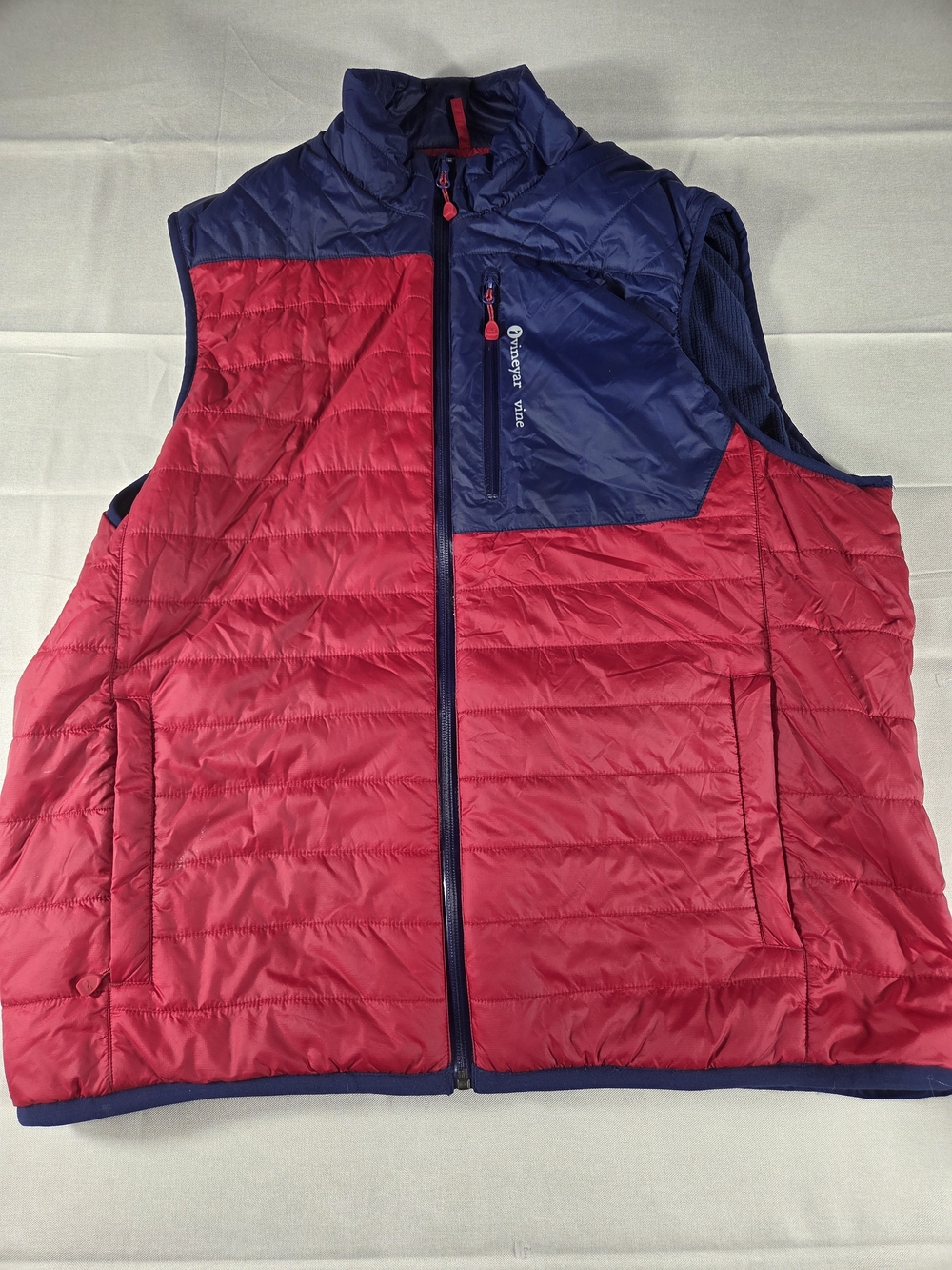 Vineyard Vines Performance Puffer Vest XL Red Navy Full Zip Insulated Mens
